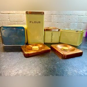 Vintage 50s Metal Food Canister Set of 3 Farmhouse